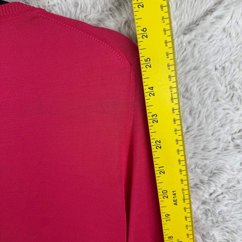 Henri Bendel V-Neck Sweater Womens Large Red Pink 100% Silk Fine Knit Luxury
